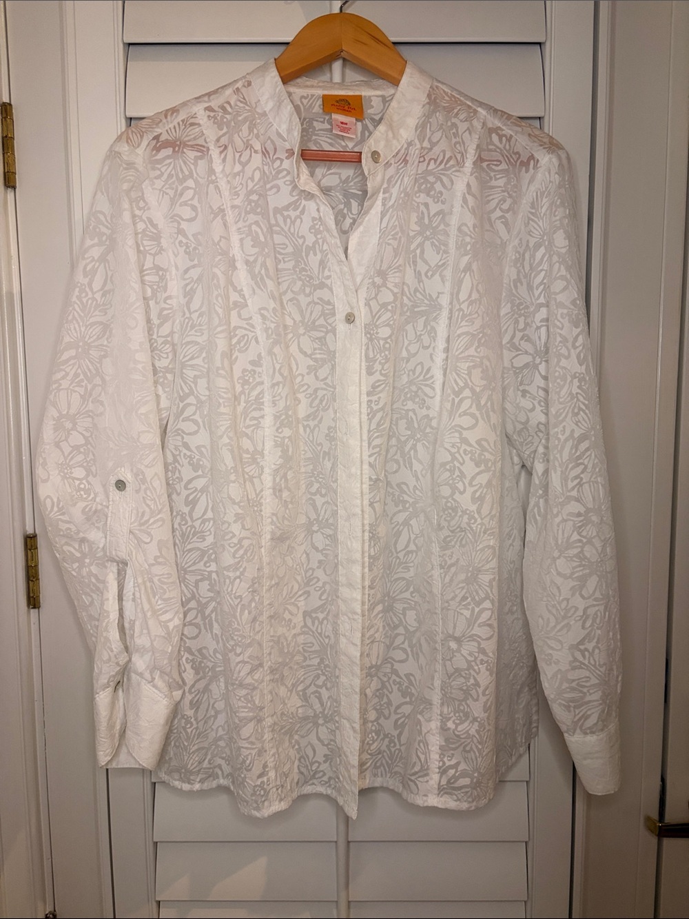Ruby Rd. White Embroidered Mandarin-Collar Button-Down Shirt 16W